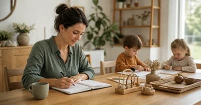 Parent évaluant les deux modes de garde avec des documents sur une table